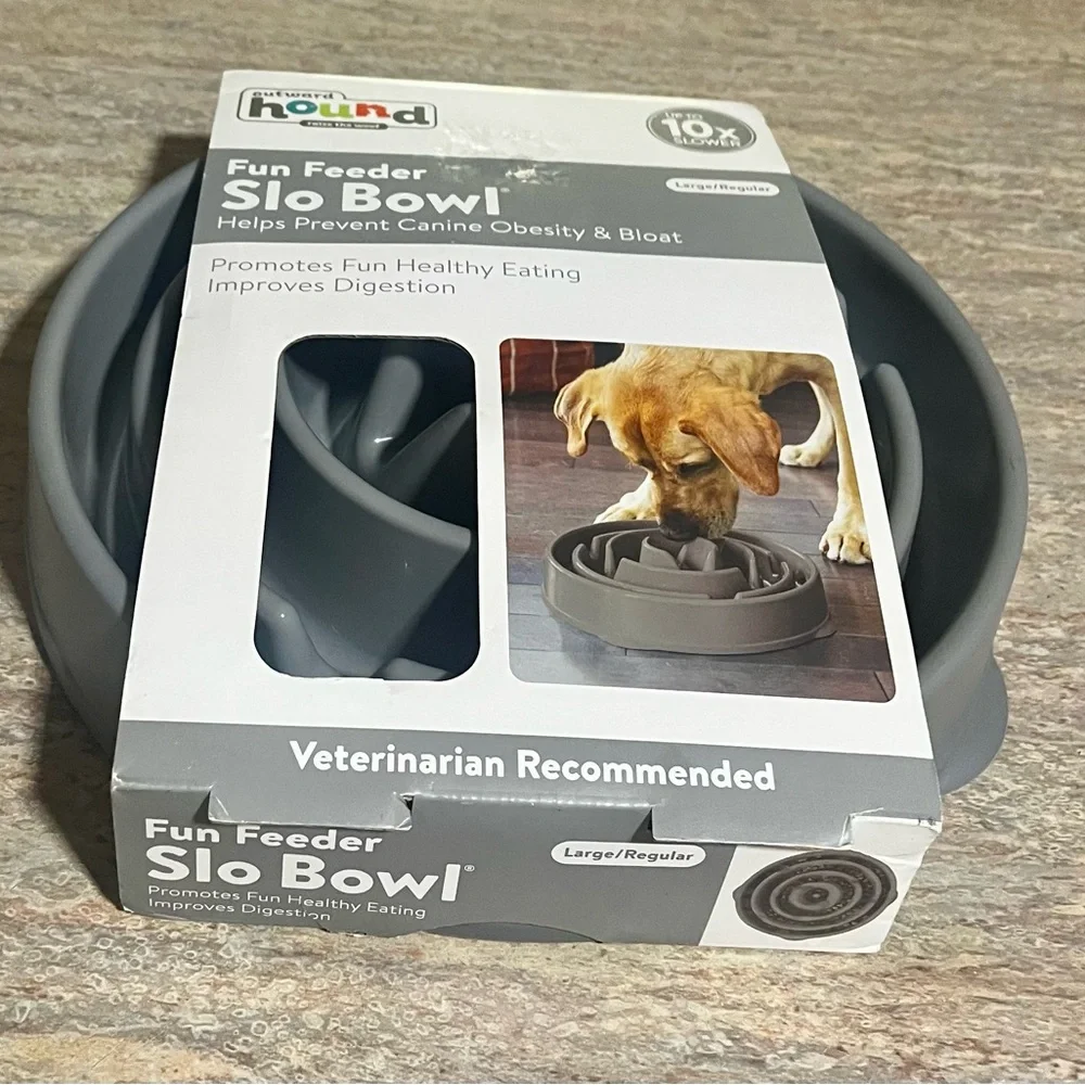 New Outward Hound Gray Fun Feeder Slo Bowl
